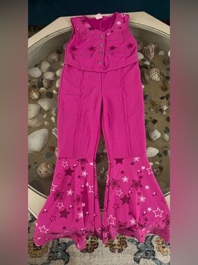 Barbie Bright Pink Star-Print Button-Front Jumpsuit